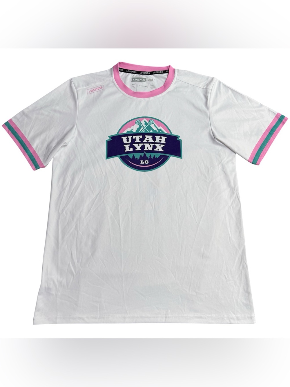 Utah Lynx LC Legends Lacrosse Shirt Women’s Medium White Pink Teal Team Jersey